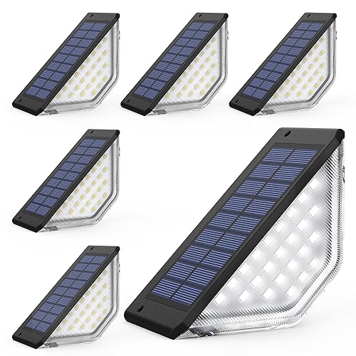 Solpex Solar Fence Lights Outdoor, 6 Pack Solar Wall Lights Outdoor IP65 Waterproof, Step Light for Stairs, Garden, Fence, Yard, Patio(Cold White)