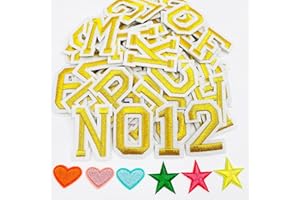 Jongdari Iron On Letters and Numbers Patches for Clothing, 2" Embroidery Alphabet Letterman Jacket Patche A-Z & 0-9 Applique for Backpack & Fabric (Gold 78pcs)