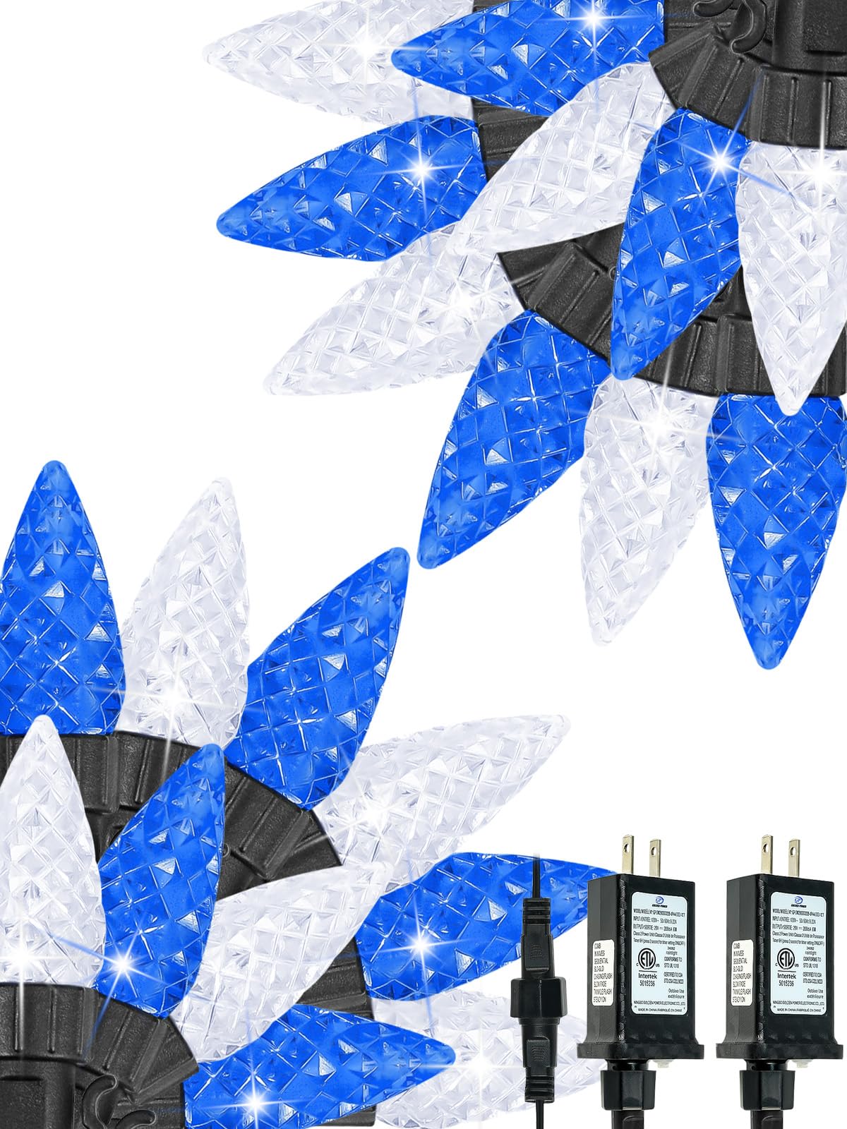 Photo 1 of 2 Pack C6 Christmas Lights Outdoor Indoor, Total 200 LED 66 FT Connectable Christmas String Lights with Timer & 13 Modes, Waterproof Twinkle Light for Xmas Tree Party Wedding Decor (Blue and White)