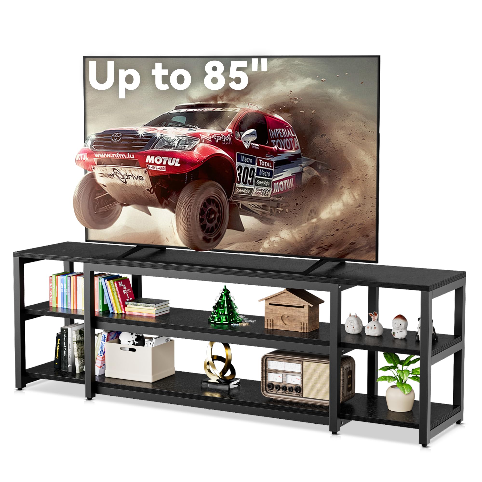 Photo 1 of Aquzee 85 inch TV Stand, Entertainment Center for 70 75 80 85" TV, 75.2" Wide Wood Television Console Table for Living Room Bedroom Gaming Room, Black