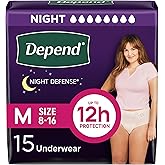 Depend Night Defense Adult Diapers, Incontinence & Postpartum Bladder Leak Underwear for Women, Disposable, Overnight, Medium, Blush, 15 Count, Packaging May Vary