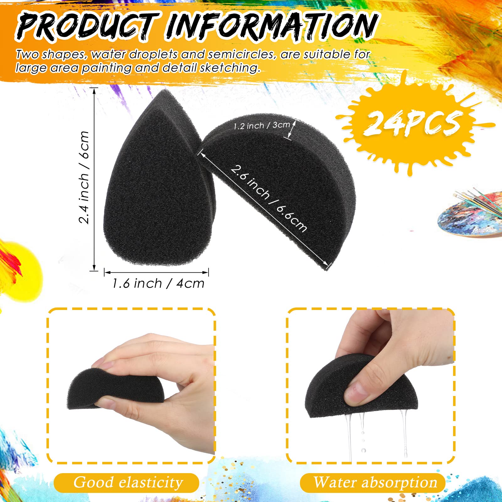 Yinkin 24 Pcs Face Paint Sponge Petal Oval and Semicircular Face Painting Sponges High Density Painting Supplies for Kids Adults Art Work Halloween Makeup Body Paint(Black)