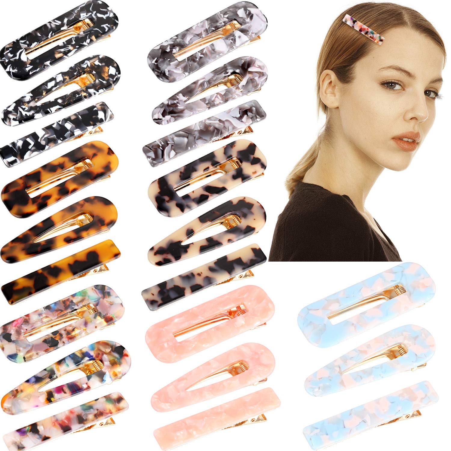 21 Pieces Acrylic Resin Barrettes Geometric Hair Clips Leopard Print Hairpins Rectangle Shape Duckbill Hairgrips, 7 Colors