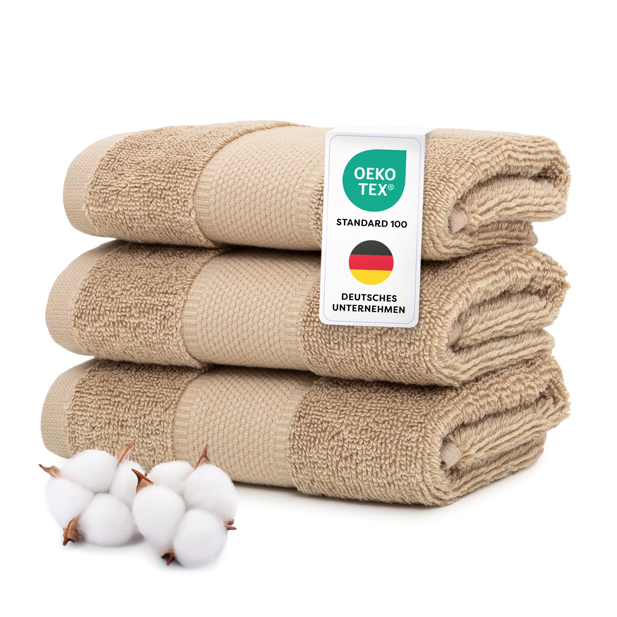 Wolkenfeld Gästehandtuch Set 3-teilig Premium - 100% Low Twist Baumwolle 550 g/m² - Ultra Weich & Saugfähig, Oeko-TEX Zertifiziert - 3 Gästehandtücher 30x50 cm, Handtücher Set, Beige