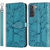 Varohix Wallet Case for Samsung Galaxy S22 5G with Card Holder/Slot Leather Flip Folio Stand Shell Magnetic Closure Wrist Strap Kickstand Phone Case(Galaxy S22 5G 6.1 inch) Turquoise