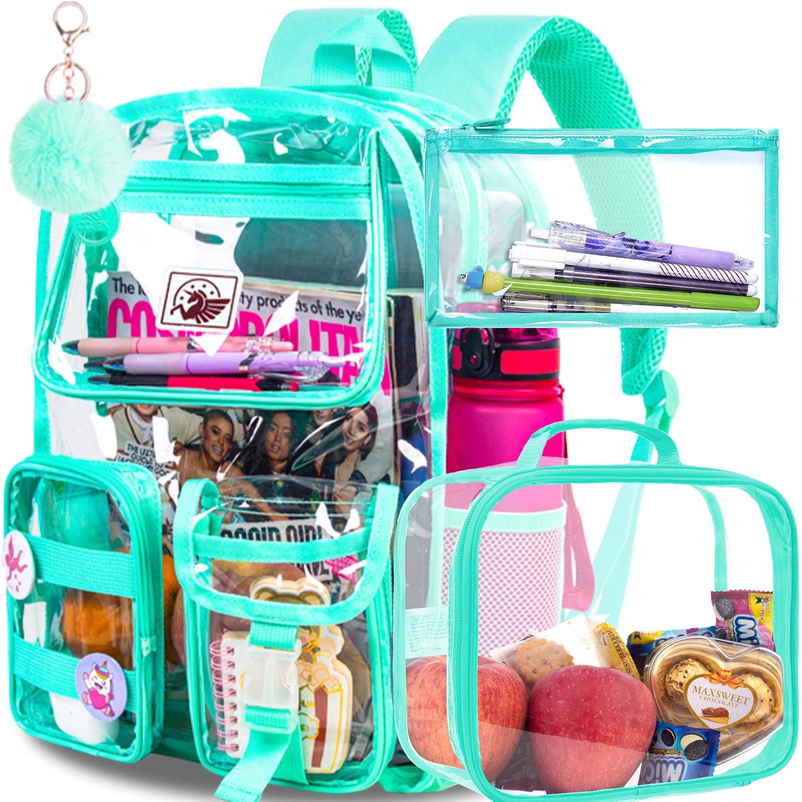 Photo 1 of Clear Backpack for Girls Women, Heavy Duty PVC Transparent BookBag, Cute See Through School Bags for Teens Elementary - Green