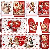 VitalCozy Set of 10 Valentines Kitchen Decor Vintage Kitchen Towels and Rugs Oven Mitts and Pot Holders Absorbent Tea Hand Towels for Accessories Gift