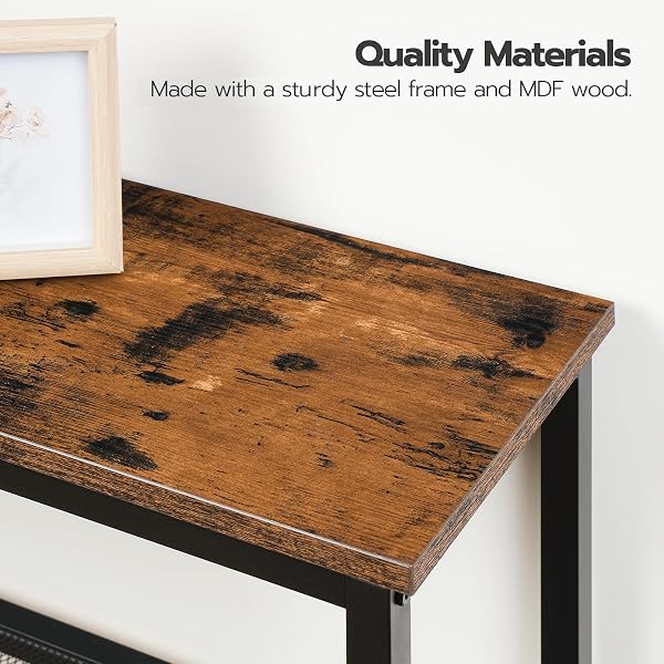 HOOBRO 29.5″ NARROW CONSOLE TABLE, 3-TIER ENTRYWAY TABLE, THIN SOFA TABLE WITH SHELVES, SIDE TABLE, DISPLAY TABLE, FOR HALLWAY, ENTRANCE, LIVING ROOM, BEDROOM, RUSTIC BROWN AND BLACK BF73XG01
