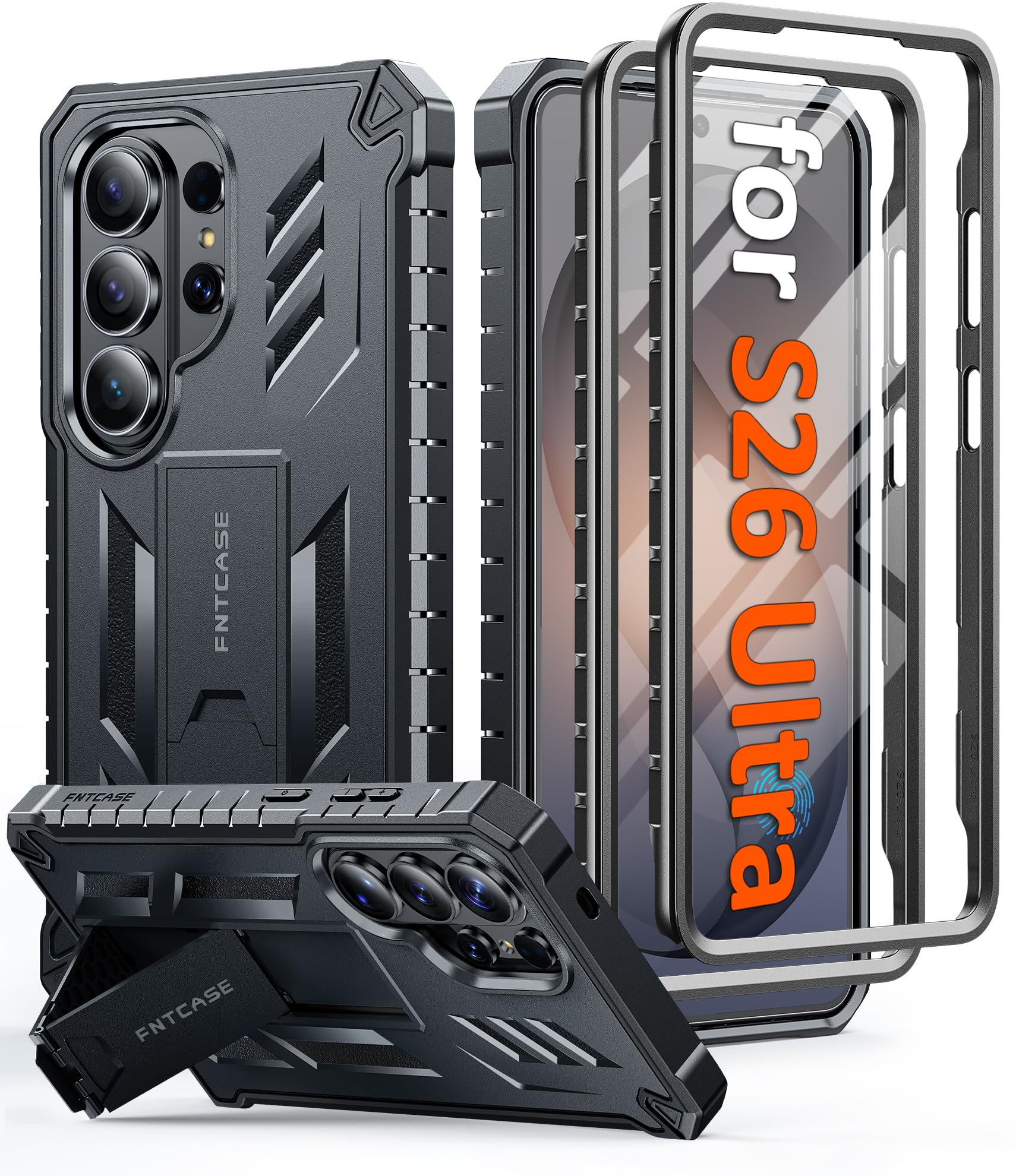 Photo 1 of FNTCASE for Samsung Galaxy S26-Ultra Case: [Built-in Screen Protector & Kickstand] [2 Front Frames] [Military-Grade Drop Protection] Heavy Duty Shockproof Rugged TPU Case Full Body Protective Black