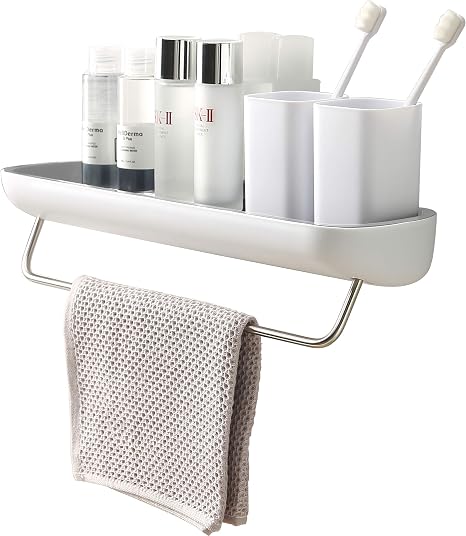 Amazon Com Shower Caddy Wall Mount With Towel Bar Adhesive Bathroom Shelf Storage Organizer No Drilling Shower Shelf Kitchen Storage Basket Rack Shelves Home Kitchen