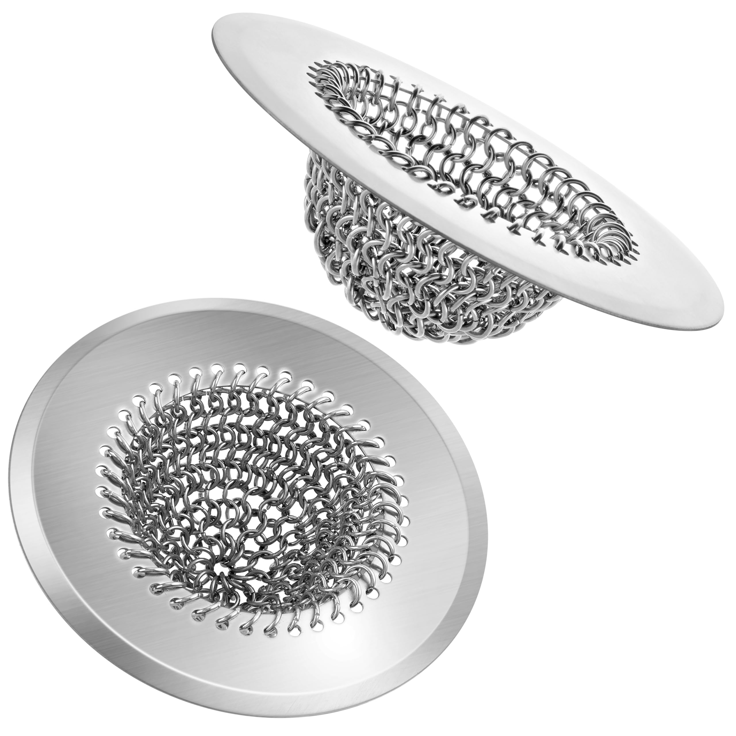 Photo 1 of 2 PCS Chainlink Kitchen Sink Drain Strainer, Anti-Rust Reversible Easy Clean Sink Drain Basket, 304 Stainless Steel Sink Strainer Food Catcher for Garbage Disposal, 4.4" Diameter Large Wide Rim