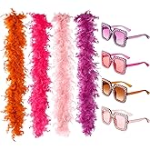 Canlierr Mardi Gras Colorful Feathers Boas Party Pack 6.6 ft Feather Boa with Square Sunglass for Dancing Wedding Bachelor