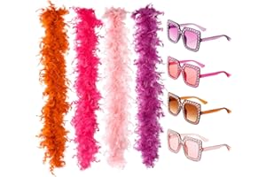 Canlierr Colorful Feathers Boas Party Pack 6.6 ft Feather Boa with Square Sunglass for Christmas Mardi Gras Dancing Wedding