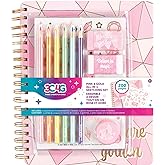 Make it Real 3C4G- Pink &amp; Gold All-in-1 Sketchbook Set - Unlined Diary, Journal &amp; Sketchbook for Kids - Includes Pencils, Stickers &amp; More - Perfect Drawing Kit for Girls - Creative Kids Sketch Pad
