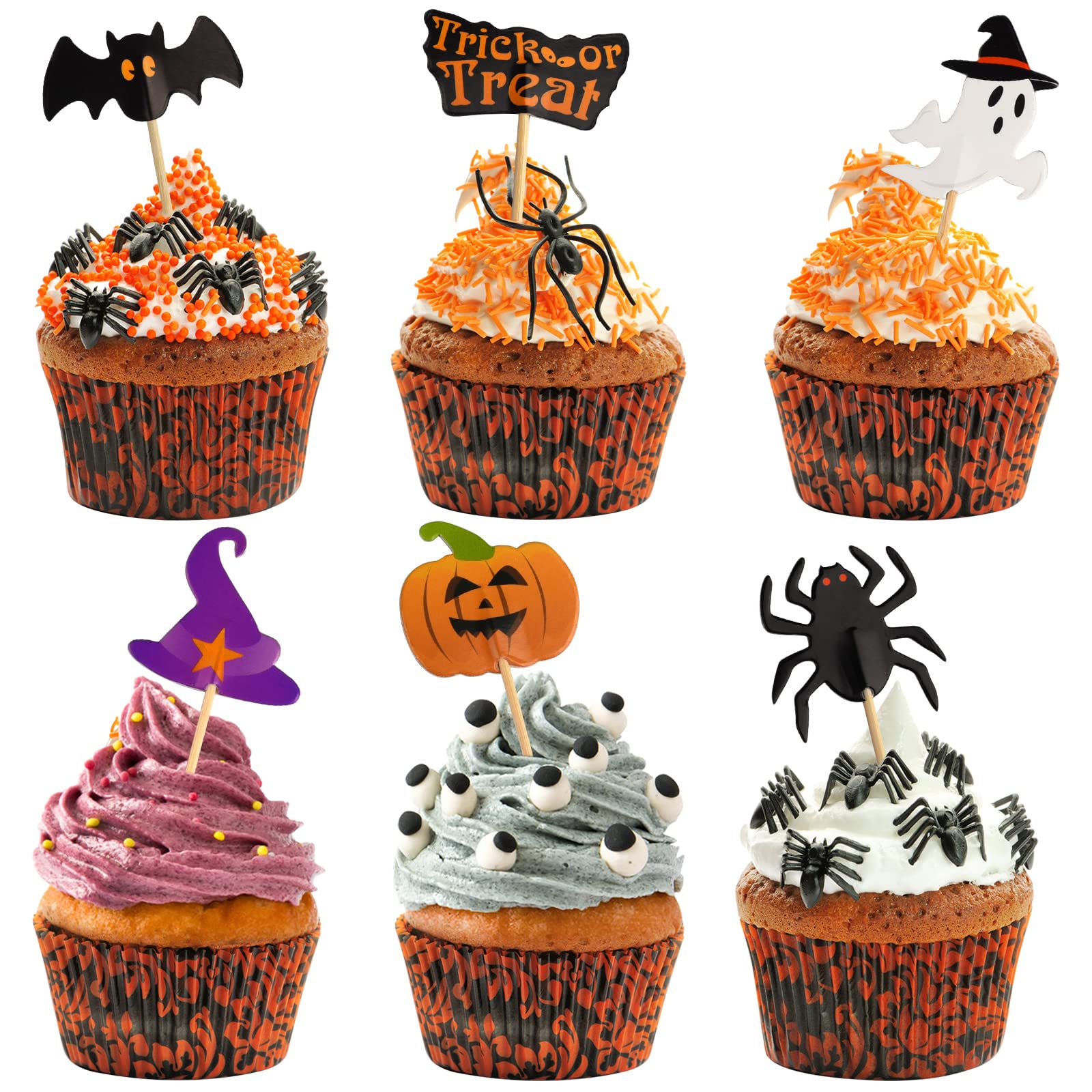 FEPITO 120 Piece Halloween Decoration Set - Toothpick Flags & Markers for Party Decor