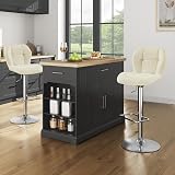 Yaheetech 2 Pcs PU Leather Bar Stools with Backrest Swivel Height Beige view 4
