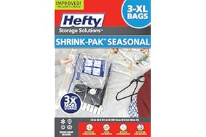 Hefty Shrink-Pak Vacuum Storage Bags – For Clothes, Pillows, Towels, Blankets & More – Space Saver Vacuum Suction Sealer Bags for Home or Travel – 3 XL Bags, 40 x 27 Inches