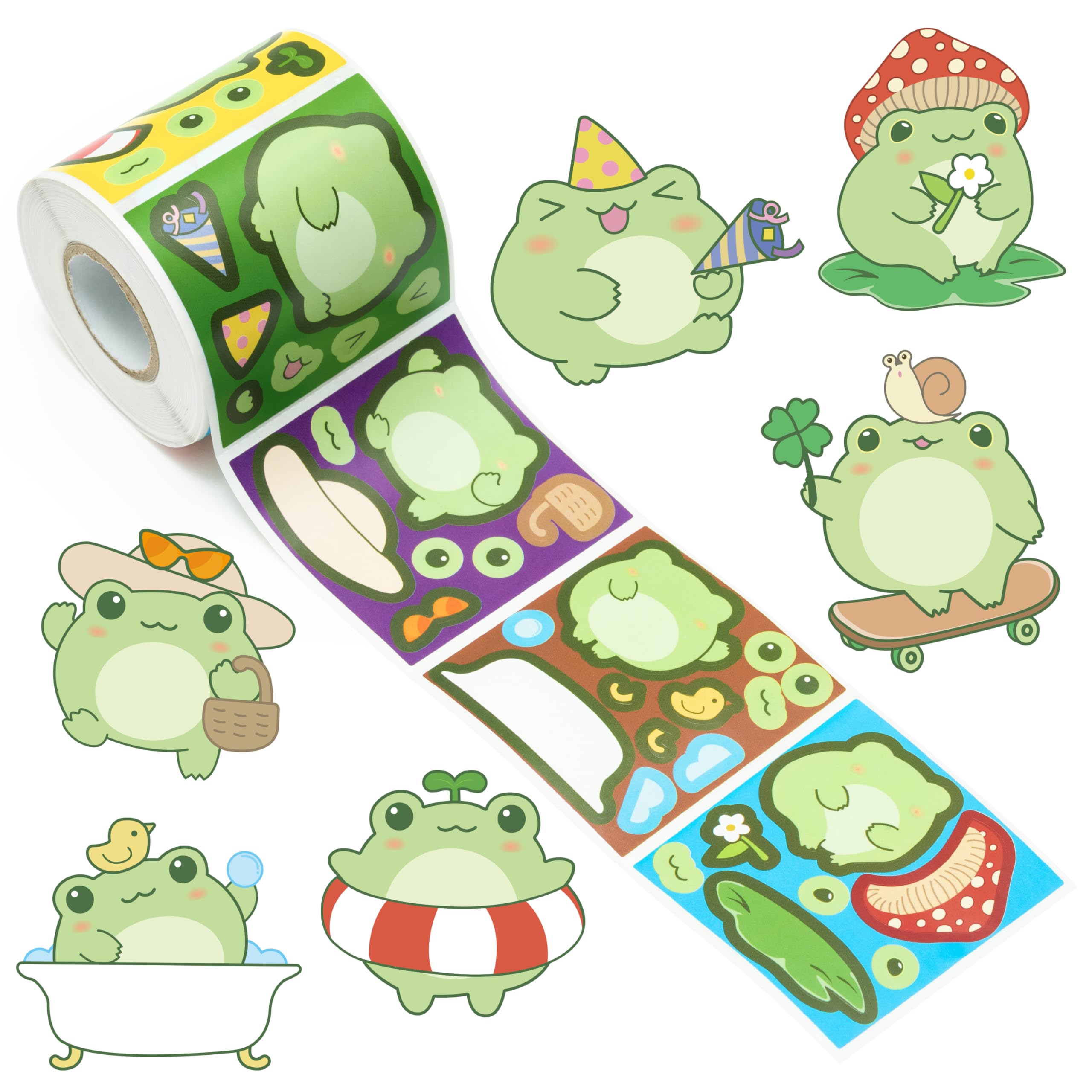 Photo 1 of ANGOLIO 300Pcs Cute Frog Make A Face Stickers Scene Roll DIY Make Your Own Cartoon Frog Stickers Kawaii Animals Vinyl Waterproof Decals DIY Art Crafts for Kids Class Holiday Party Favor Birthday Gifts