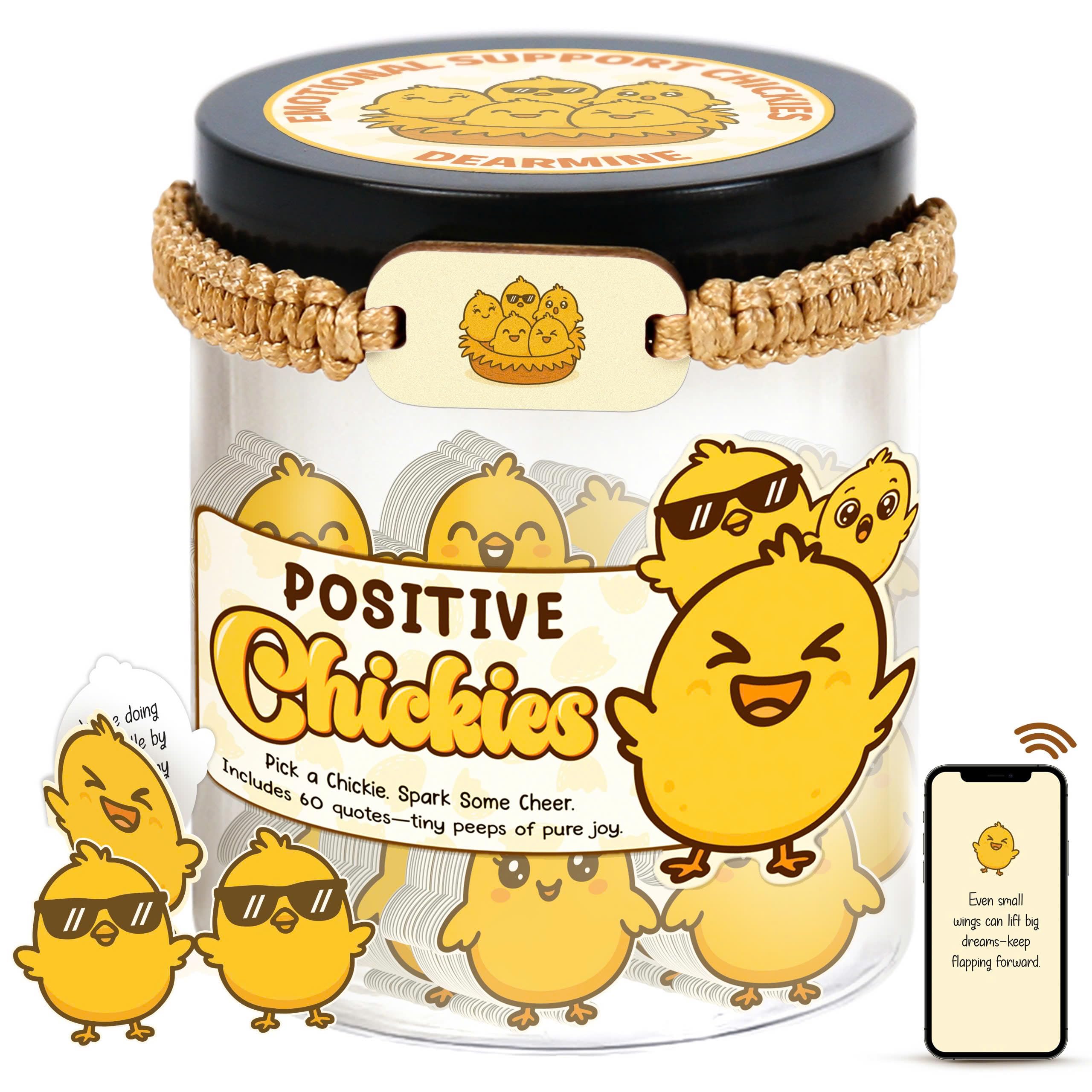 DEARMINE 60 Positive Chick Cards Jar, Affirmation