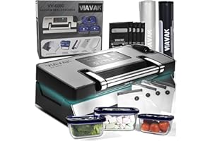 VIAVAK Vacuum Sealer Machine BUNDLE – 95 kPa, Dry/Moist + Patented Liquids Mode – Built-In Hose Adaptor & Handle-Lock – Compl