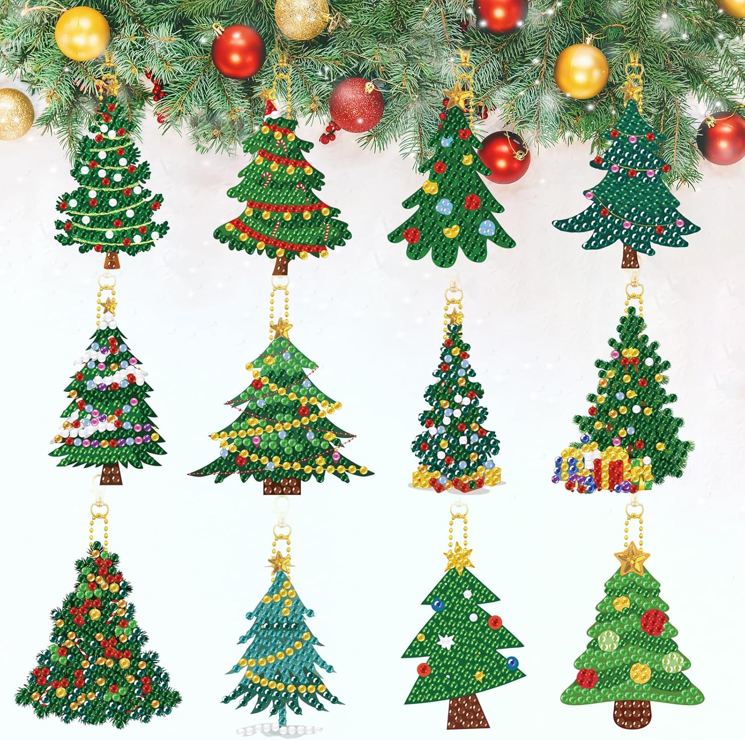 Nutcrackers - 12 Pcs Christmas Tree Diamond Painting Keychains Kit Double Sided DIY Cute Christmas Tree Diamond Painting Keychains for Beginners Adults Art Craft Supplies Christmas