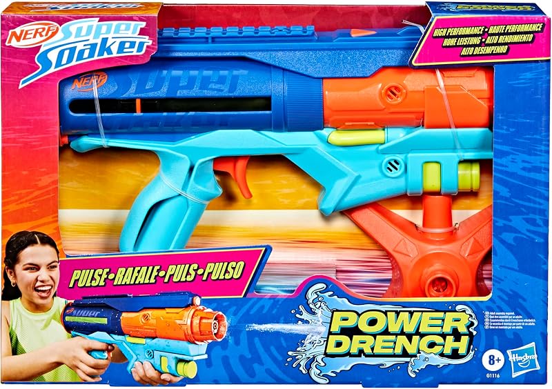 Hasbro Nerf Super Soaker Power Drench, Blaster Giocattolo ad Acqua, per Bambini e Bambine dagli 8 Anni in Su, Riempimento Facile e Veloce, Blu, Arancio e Celeste