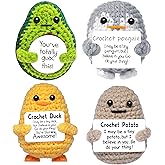Goaanz Mini Positive Crochet Animals Gifts with Positive Card, 4PCS Cute Funny Emotional Support Crochet Inspirational Birthday Thank You Gifts for Women Men Coworkers Friends Office Decor