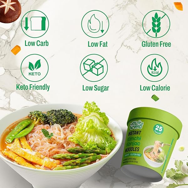 VOLO VERO KONJAC NOODLE SOUP CUP SPICY KIMCHI FLAVOR, 6 PACKS, GLUTEN FREE, KETO, LOW CALORIE, LOW FAT, LOW CARB INSTANT SHIRATAKI NOODLES ANGEL HAIR PASTA, READY TO EAT, HEALTHY DIET FOOD HOLIDAY GIFTS