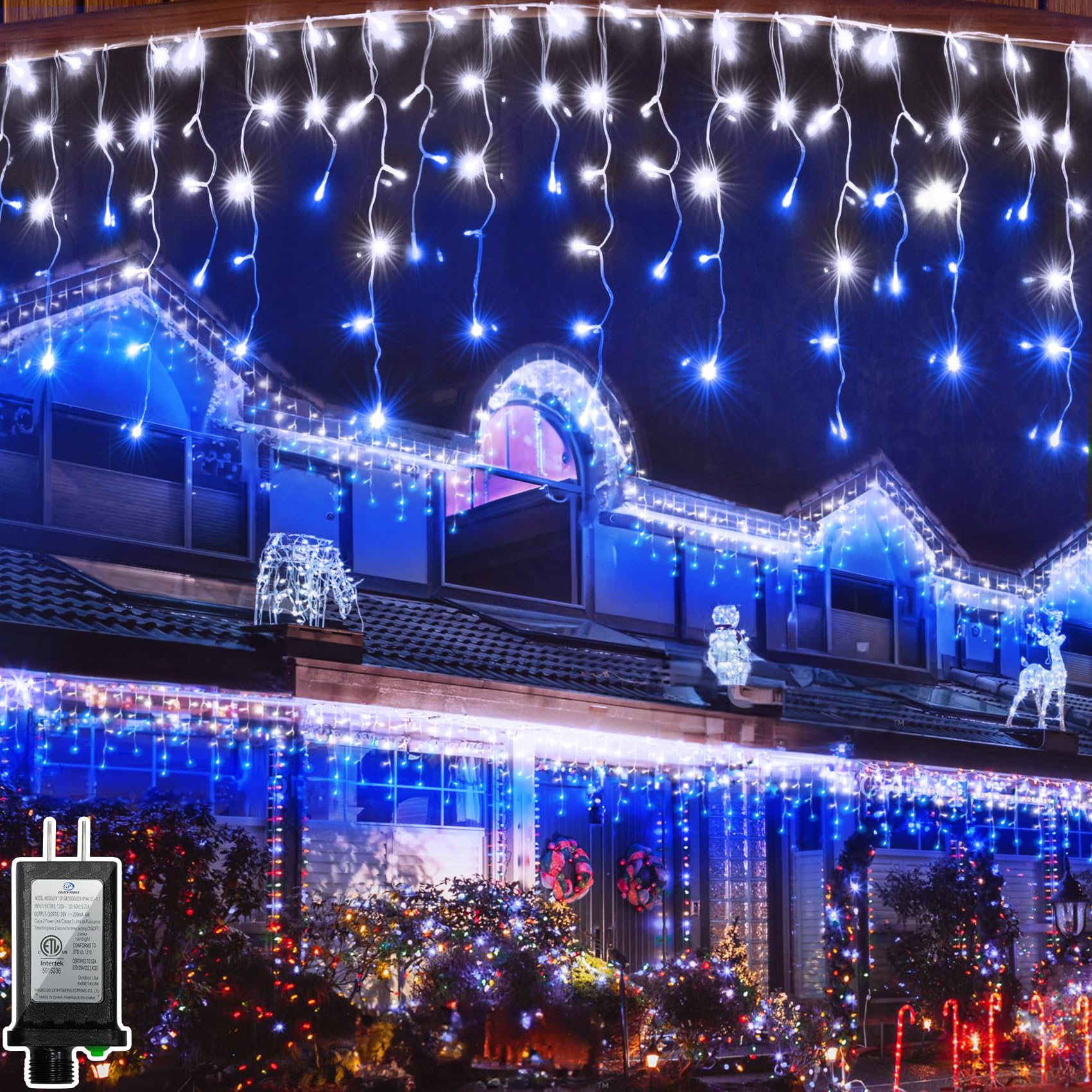 Photo 1 of ***(MAJOR DAMAGE/ SEE NOTES FOR DETAILS)***132FT 1332 LED Outdoor Christmas Lights - 296 Ice Drops, 12 Pro Modes with Timer Memory & Brightness, Waterproof Hanging Ice String Light for Holiday Wedding Garden Fence House Decor (White & Blue)