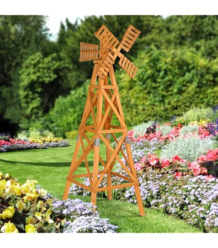 Amazon.com: VINGLI Outdoor Yard Windmill, Wooden Wind Spinner for