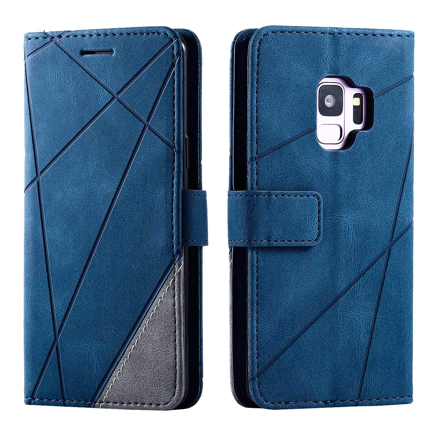 SONWO Case for Galaxy S9 Case, Premium Leather Flip Wallet Case Magnetic Closure Card Slots Kickstand Phone Case for Samsung Galaxy S9, Blue