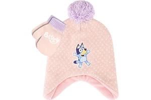 Bluey Bandit and Chilli Toddler Hat with Winter Mittens for Kids – Warm Winter Hat for Toddler with Kids Mittens Blue Grey