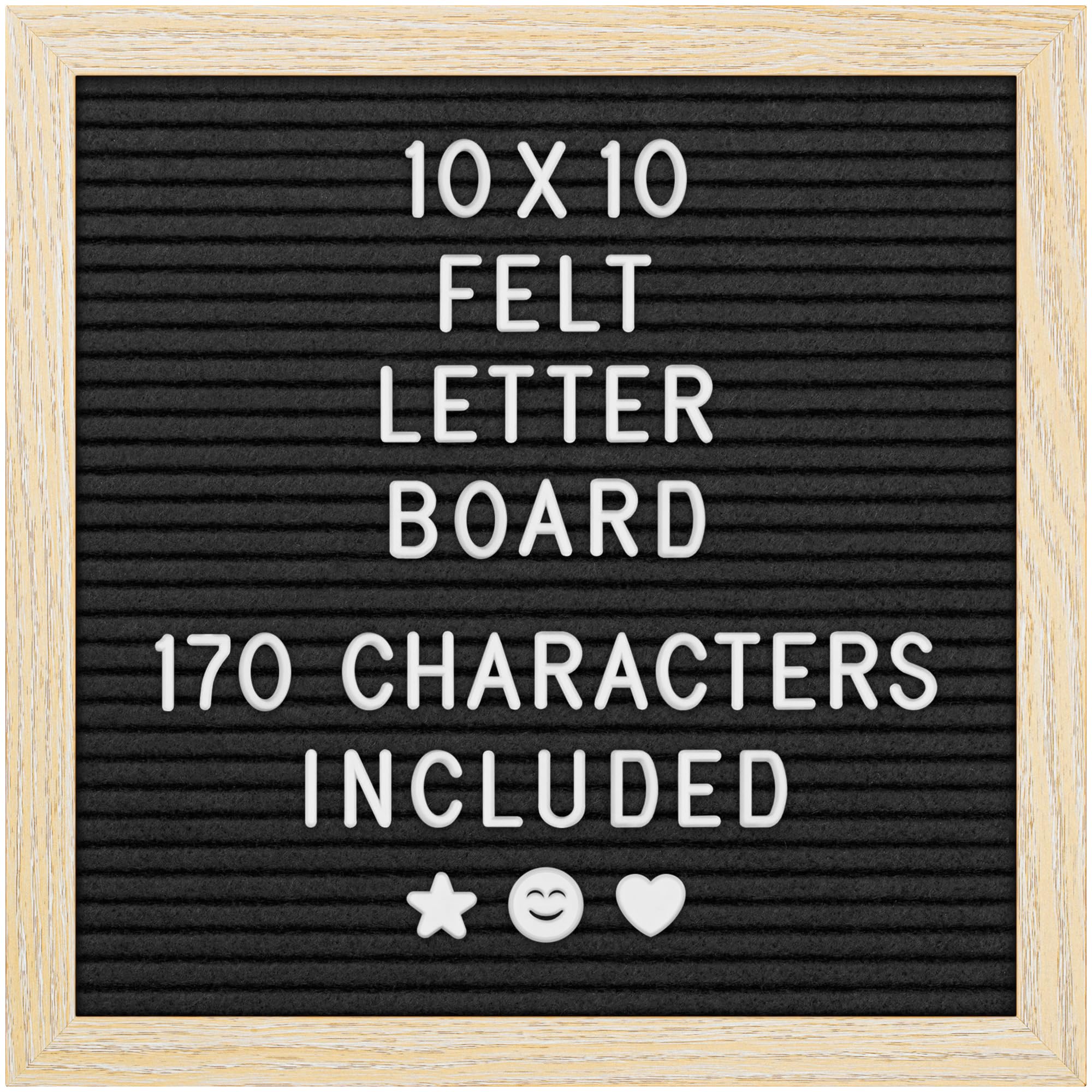 Felt Letter Board - 10x10”, Black - 170 Letters, Numbers & Emojis for Celebrations & Announcements - Customisable Message Letterboard w/Wooden Frame for Home Decor & Office Use - by Yes4Quality