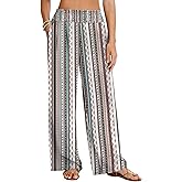 LOMON Palazzo Pants for Women Casual Wide Leg Flowy Pants Beach Vacation Clothes Elastic Waist Boho Trousers with Pockets