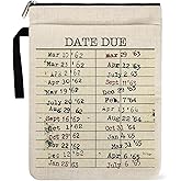 Library Date Due Book Sleeve Book Bag Gifts for Book Lover, Paperback Sleeve for Librarian Lovers Bookish Group Club Gifts for Women, Book Cover with Zipper and Front Pocket 9 x 12 Inch