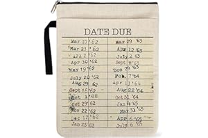 YAANUNULU Library Date Due Book Sleeve Book Bag Gifts for Book Lover, Paperback Sleeve for Librarian Lovers Bookish Group Club Gifts for Women, Book Cover with Zipper and Front Pocket 9 x 12 Inch