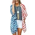 American Flag Print Kimono Cover Up - Lightweight Polyester Summer Beach Shirt For Women, One Size - View #5