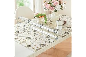 LovePads Floral Table Protector 36 x 60 Inch, 1.5mm Thick Plastic Table Cover, Waterproof Vinyl Tablecloth Rectangular Desk Protector Mat for Kitchen, Dining Room & Coffee Tabletop