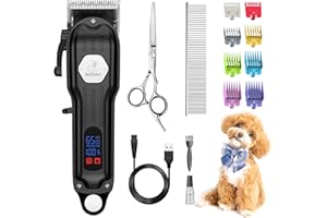 Gooad Dog Grooming Kit for Heavy Thick Hair&Coats,Low Noise Dog Hair Trimmer,Rechargeable Cordless Pet Shaver with Stainless Steel Blade, Dog Clippers for Grooming for Small Large Dogs Pets (Black)