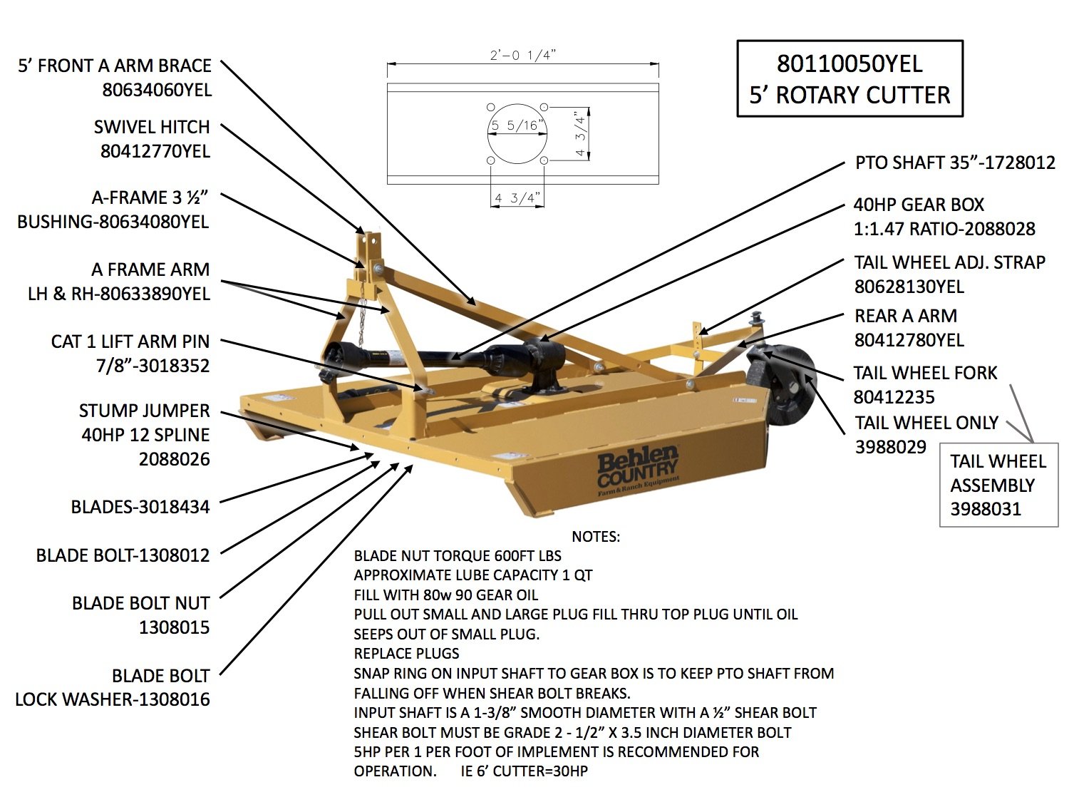 Galleon Behlen Country 80110050YEL Medium Duty Rotary Cutter, 5Feet