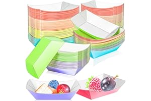 MotBach 100 Pack Colorful 1/4Lb Paper Food Boat Trays Disposable Small Paper Boats Plates Containers, 0.25Lb Mini Kraft Food Serving Boat Tray Bowl for Snack Fries Dessert Popcorn Sauce BBQ Taco Nacho