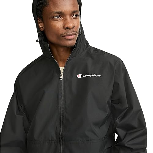 Champion Men's Stadium Full-Zip Jacket, Relaxed Fit, Wind, Water Resistant,  Black Small-Small Script Logo, X-L