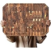 Utoplike Large Acacia Wood Cutting Board 22" x 16", End Grain Butcher Block with Juice Groove and Handles, Reversible Chopping Board for Meat, Vegetables, and Cheese, Thick 1.4"