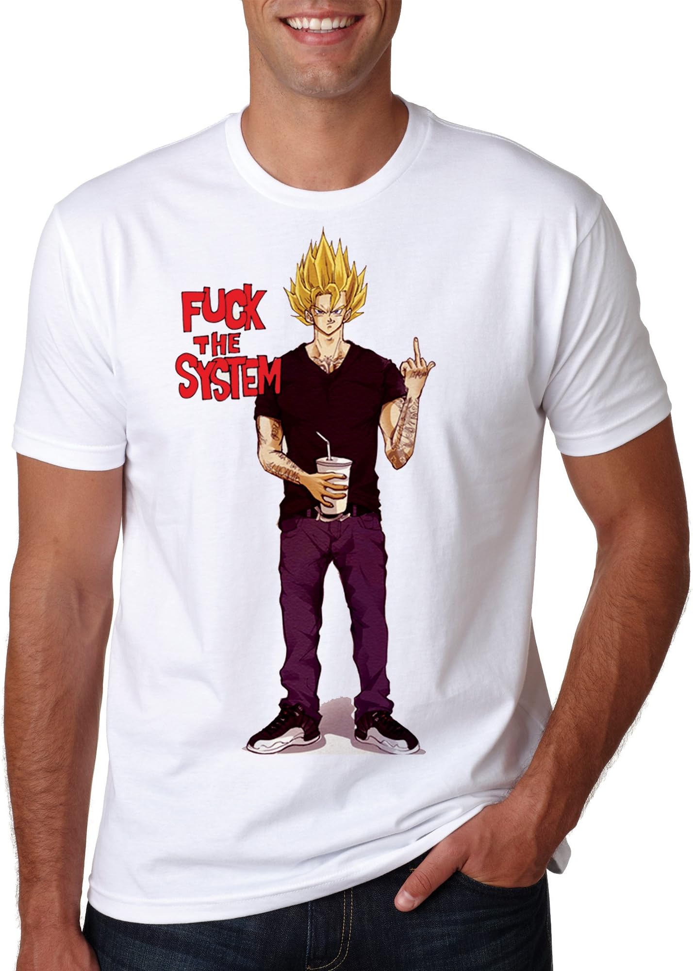 LuckyTshirt DBZ FCUK The System Geek Politic T Shirt Top Gym Dragon Ball Goku Sayain
