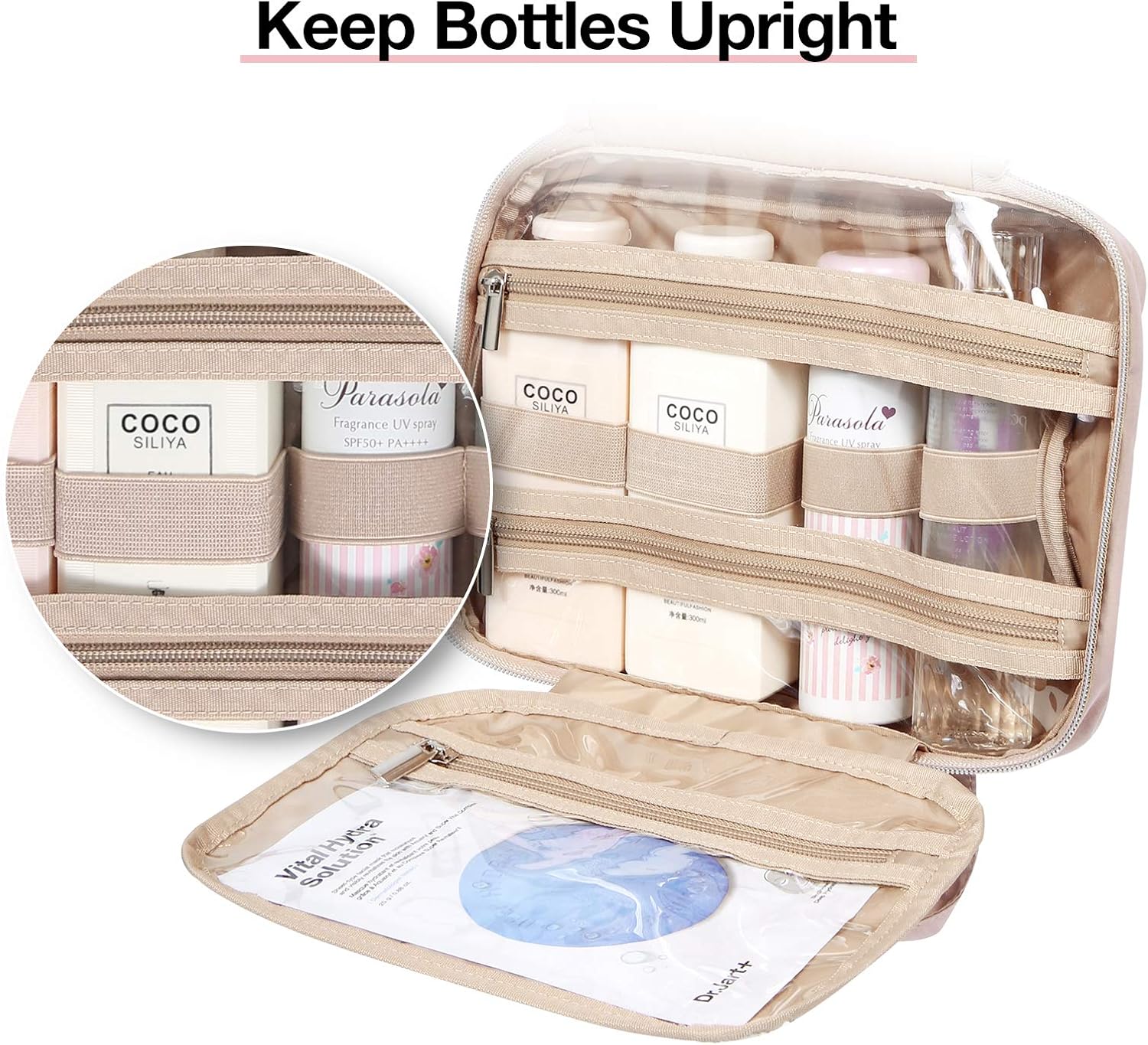 BAGSMART Toiletry Bag Hanging Travel Makeup Organizer with TSA Approved Transparent Cosmetic Bag Makeup Bag for Full Sized Toiletries, Medium-Pink