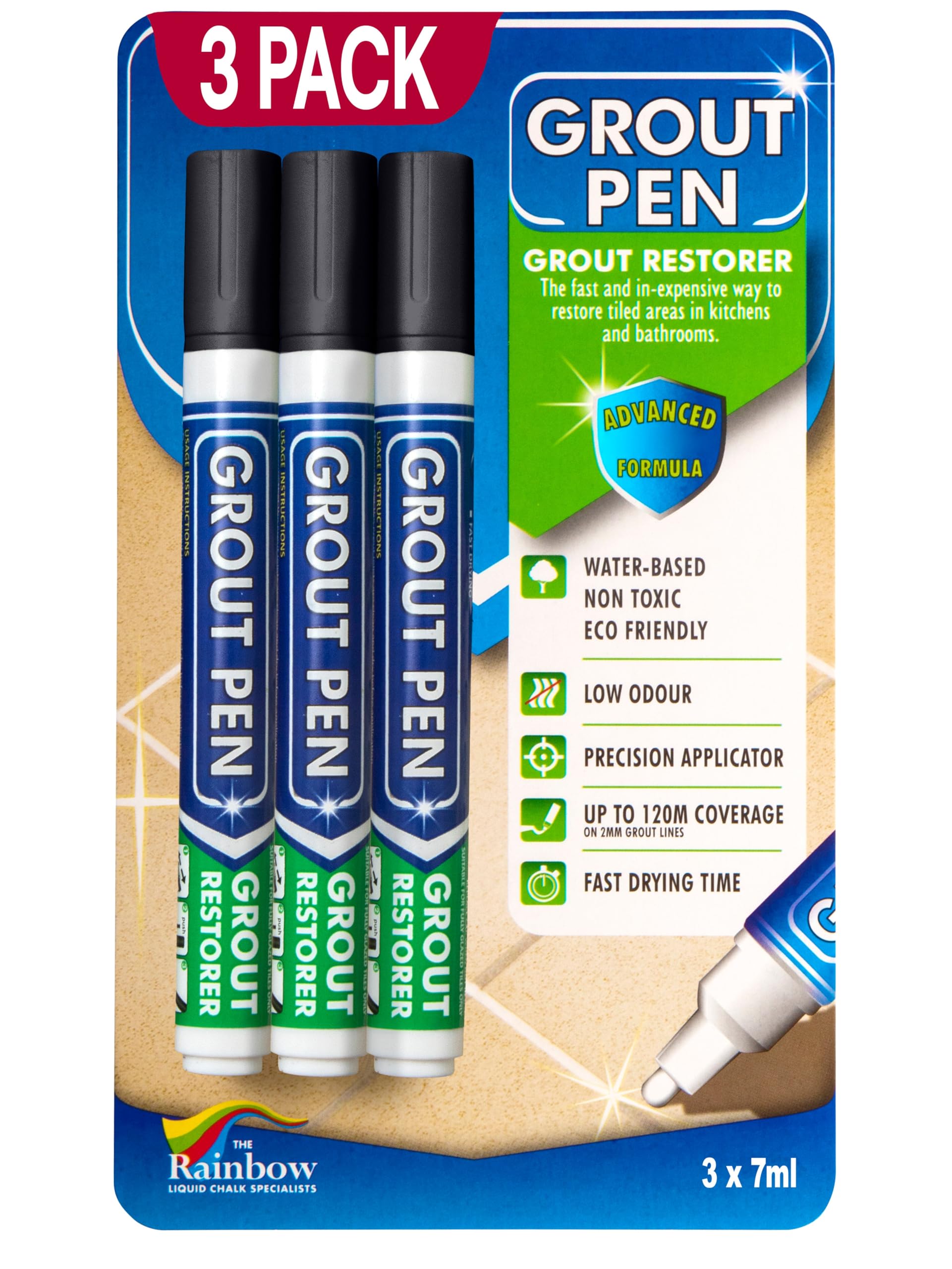 3 x BLACK Grout Pens - Designed for Restoring Tile Grout in bathrooms & Kitchens…