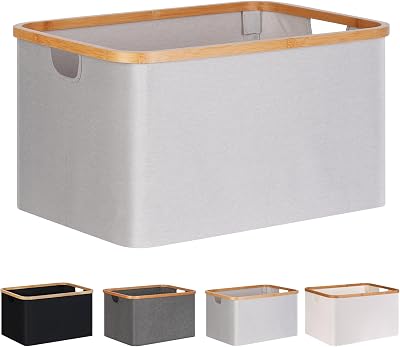 efluky 60L Foldable Laundry Basket Bamboo Fabric Collapsible Storage Grey