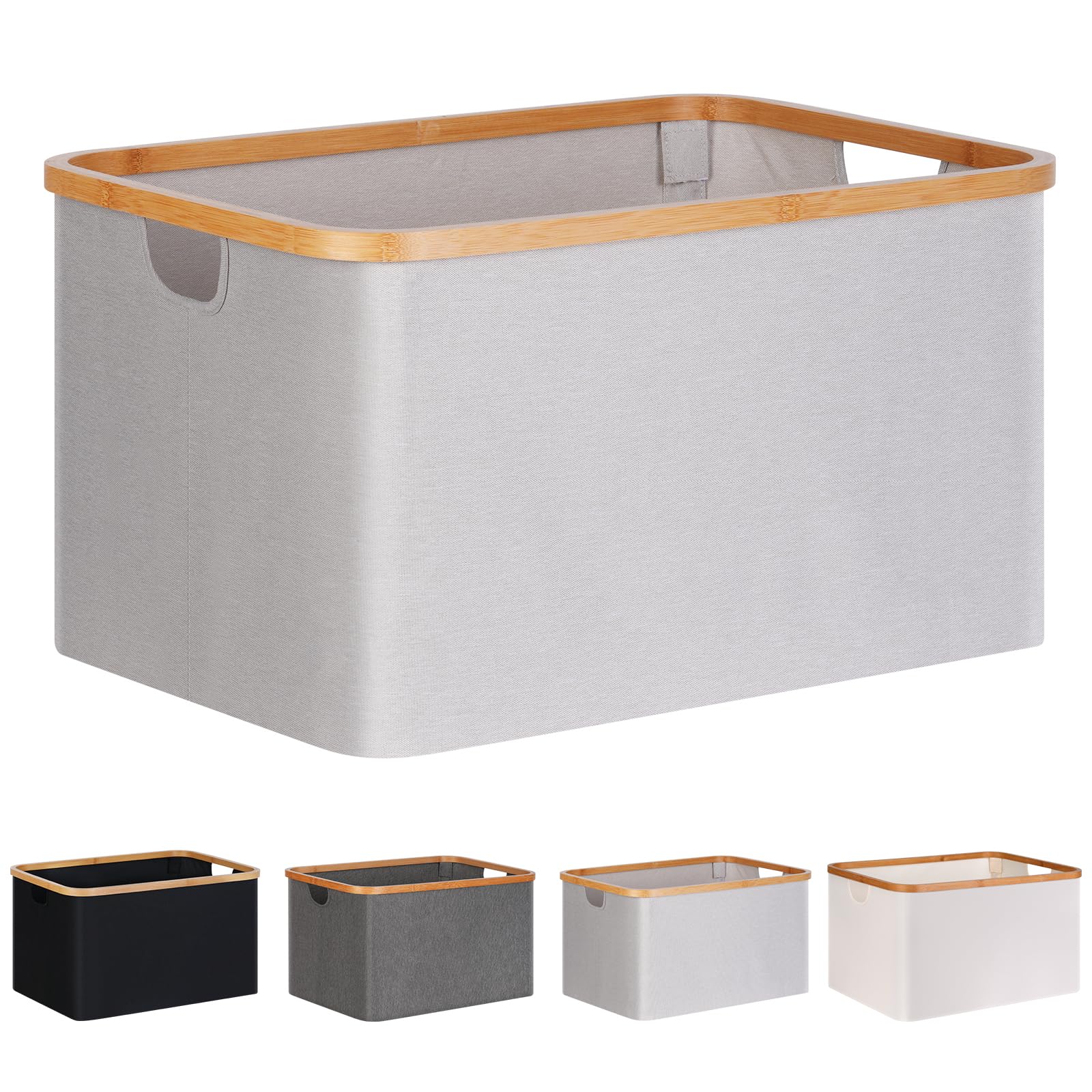 efluky Foldable Laundry Basket 60L, Bamboo Fabric Foldable Storage Basket, Collapsible Laundry Basket, Laundry Baskets for Bedroom Bathroom, Light Grey