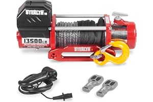 Stealth Winches V2 13500 lb, 12 Volt Electric Winch with Synthetic Rope, 2 Wireless Remote Controls & Hawse Fairlead, Heavy D