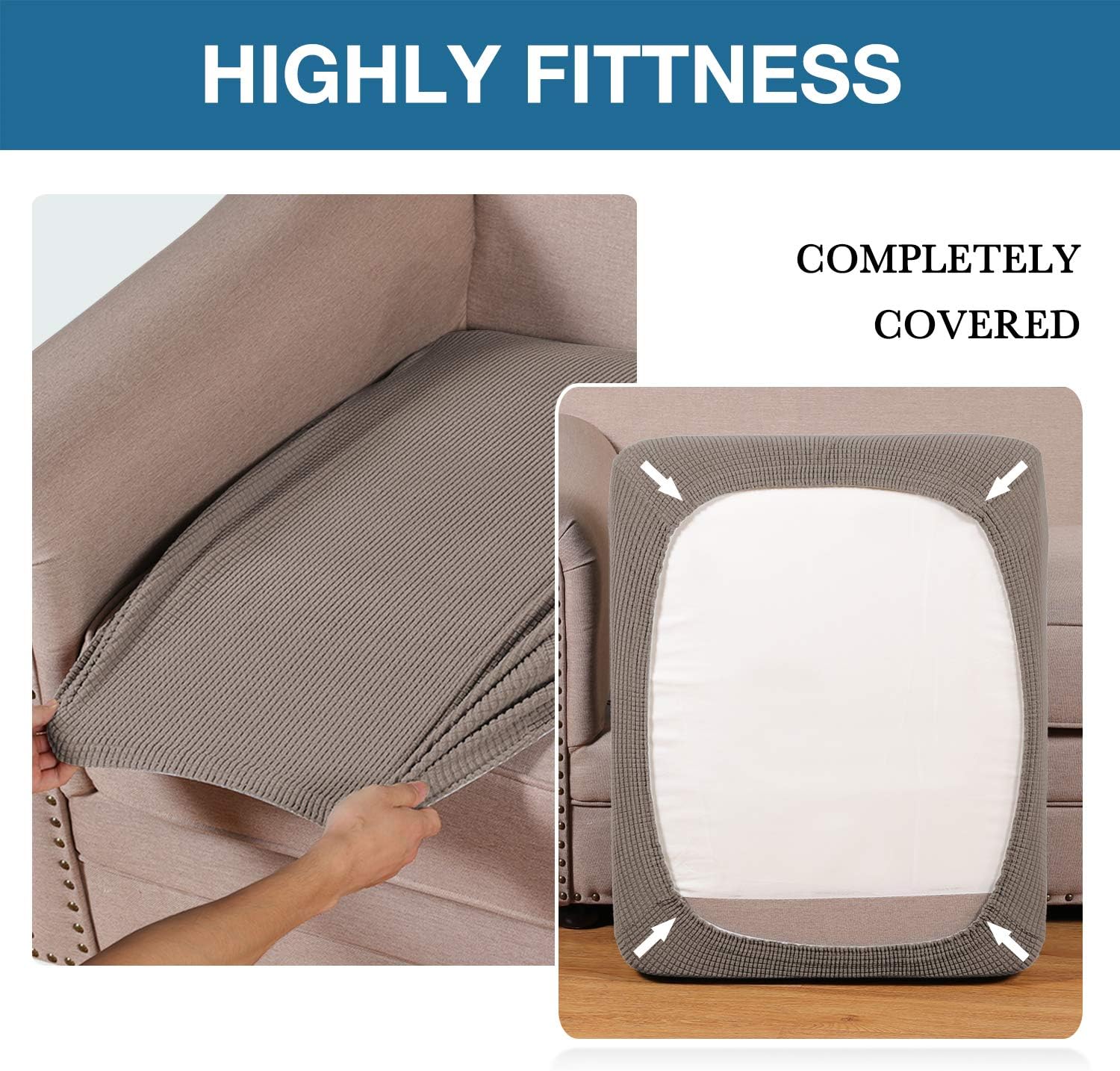 BellaHills Stretch Sofa Seat Cushion Cover Sofa Couch Cushion Furniture Protector Sofa Slipcover with Elastic Bottom Spandex Jacquard Fabric Small Checks(2 Pieces - Image 5